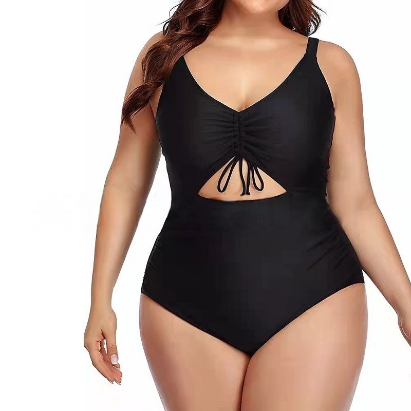 Women Plus Size One Piece Swimsuit V-Neck with Ruched Front Cutout